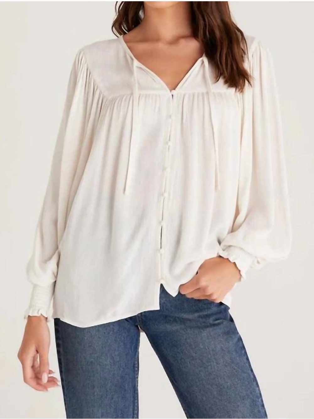 Z Supply Ivory Button-Front Peasant Blouse